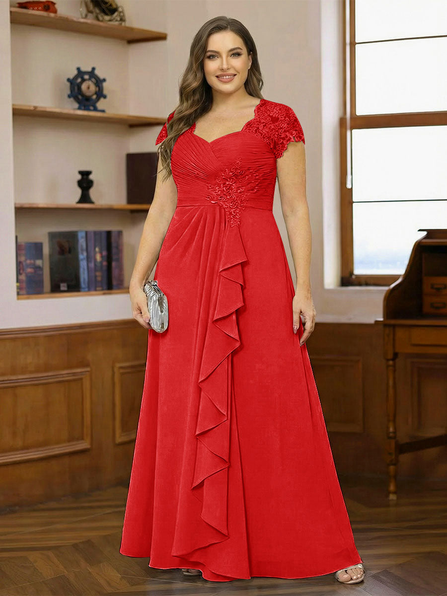 A-Line/Princess Sweetheart Short Sleeves Plus Size Mother of the Bride Dresses with Appliques &amp; Ruffles