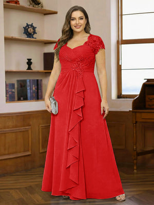 A-Line/Princess Sweetheart Short Sleeves Plus Size Mother of the Bride Dresses with Appliques & Ruffles