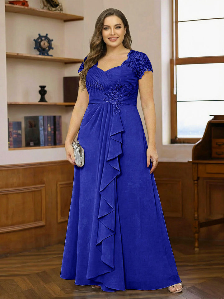 A-Line/Princess Sweetheart Short Sleeves Plus Size Mother of the Bride Dresses with Appliques &amp; Ruffles