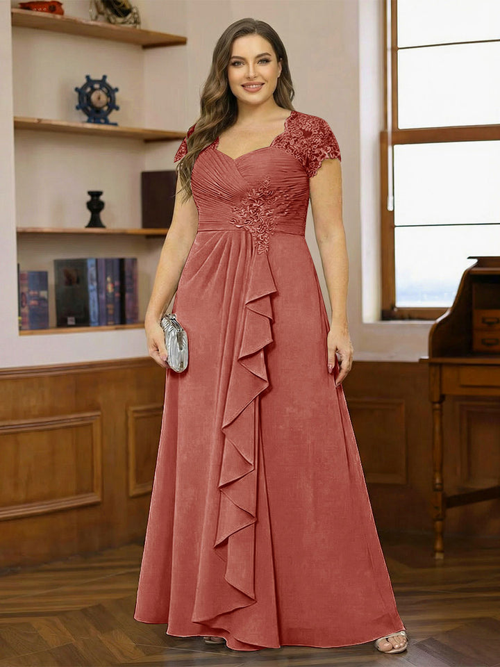 A-Line/Princess Sweetheart Short Sleeves Plus Size Mother of the Bride Dresses with Appliques &amp; Ruffles