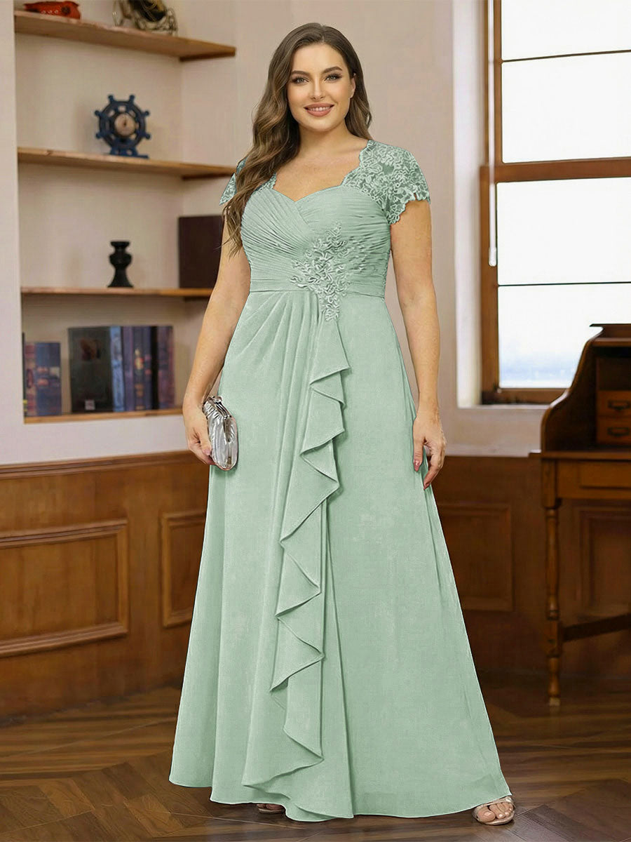 A-Line/Princess Sweetheart Short Sleeves Plus Size Mother of the Bride Dresses with Appliques &amp; Ruffles