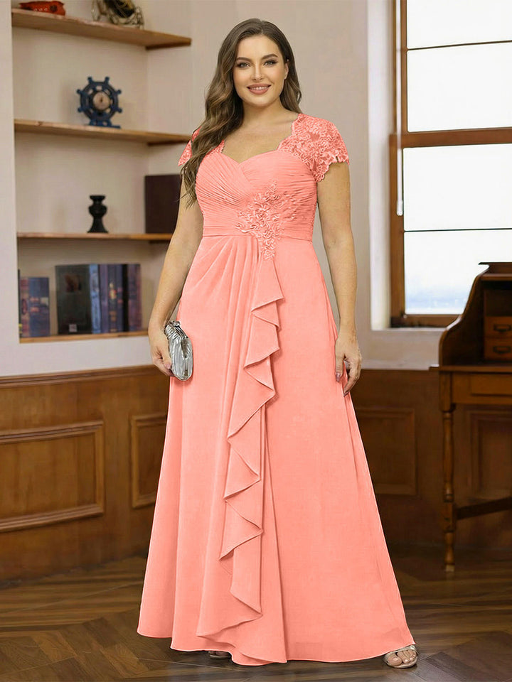 A-Line/Princess Sweetheart Short Sleeves Plus Size Mother of the Bride Dresses with Appliques &amp; Ruffles