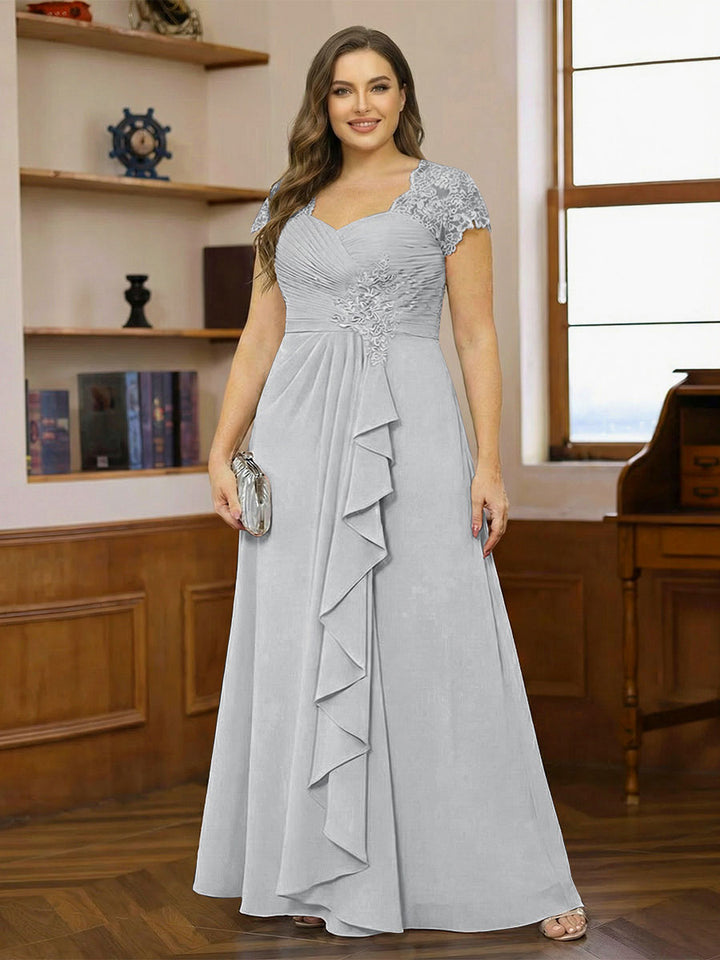 A-Line/Princess Sweetheart Short Sleeves Plus Size Mother of the Bride Dresses with Appliques &amp; Ruffles