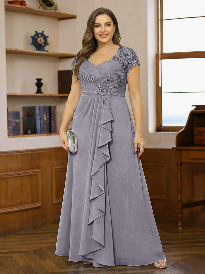 A-Line/Princess Sweetheart Short Sleeves Plus Size Mother of the Bride Dresses with Appliques &amp; Ruffles