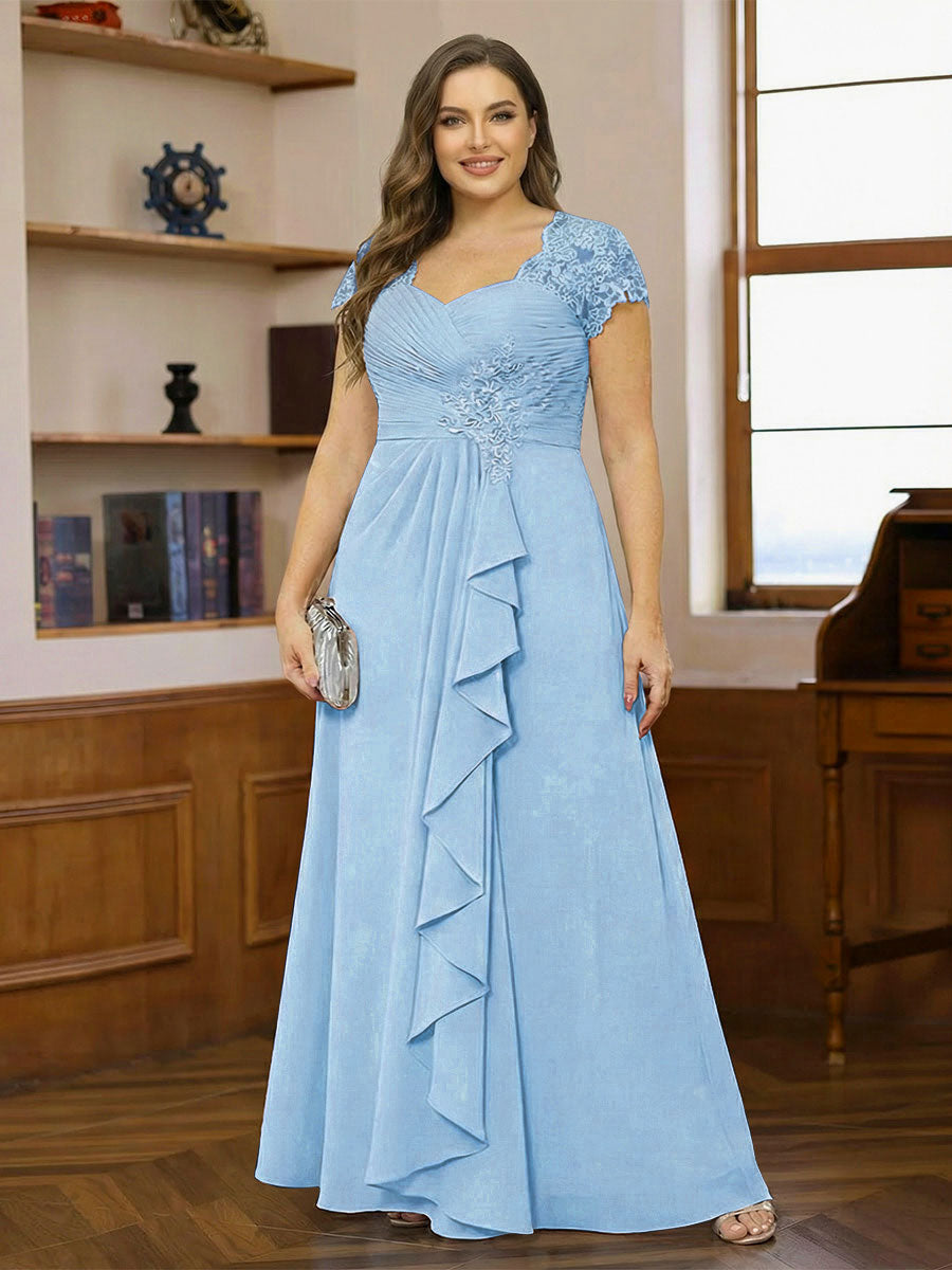 A-Line/Princess Sweetheart Short Sleeves Plus Size Mother of the Bride Dresses with Appliques &amp; Ruffles