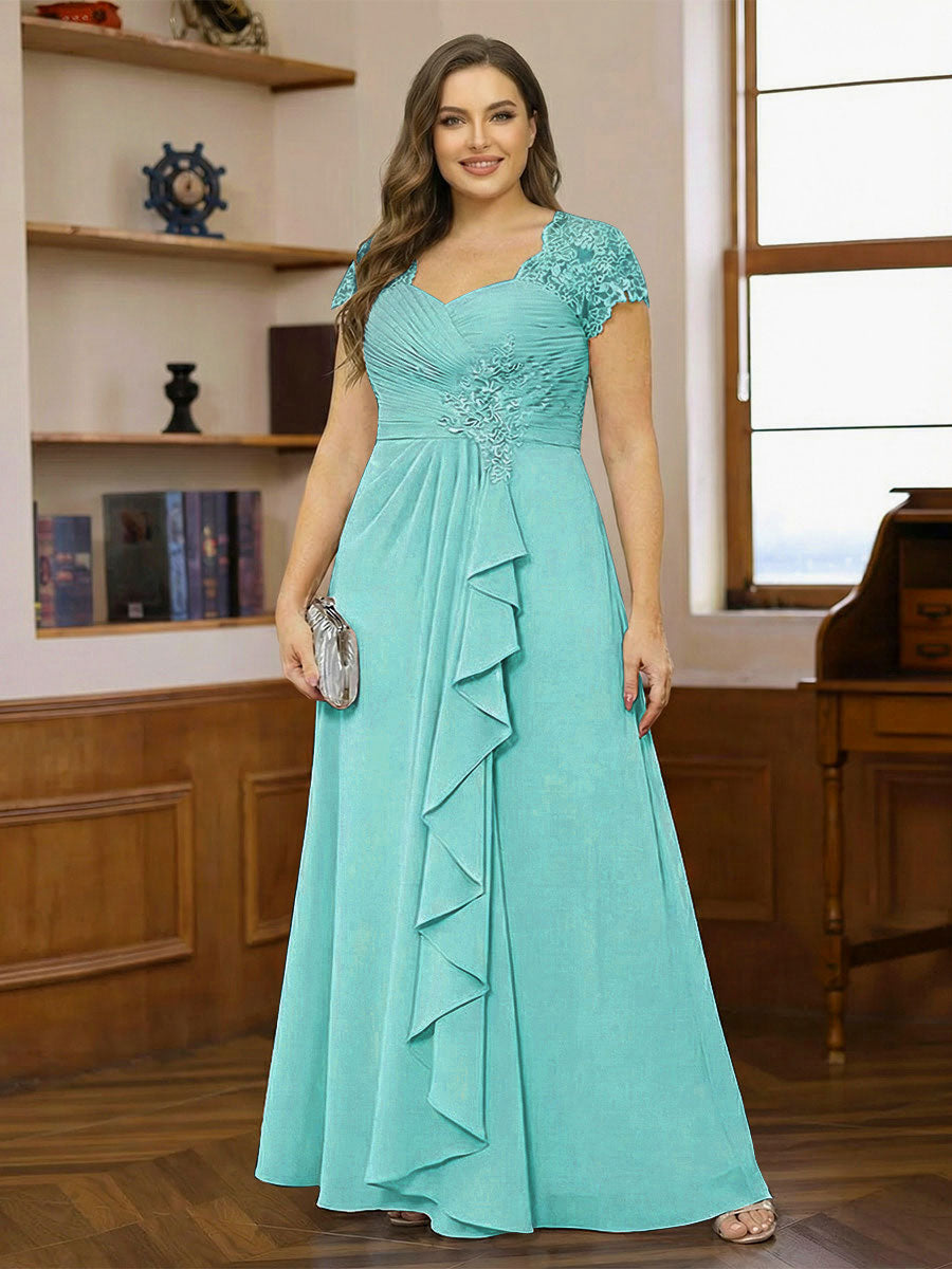 A-Line/Princess Sweetheart Short Sleeves Plus Size Mother of the Bride Dresses with Appliques &amp; Ruffles