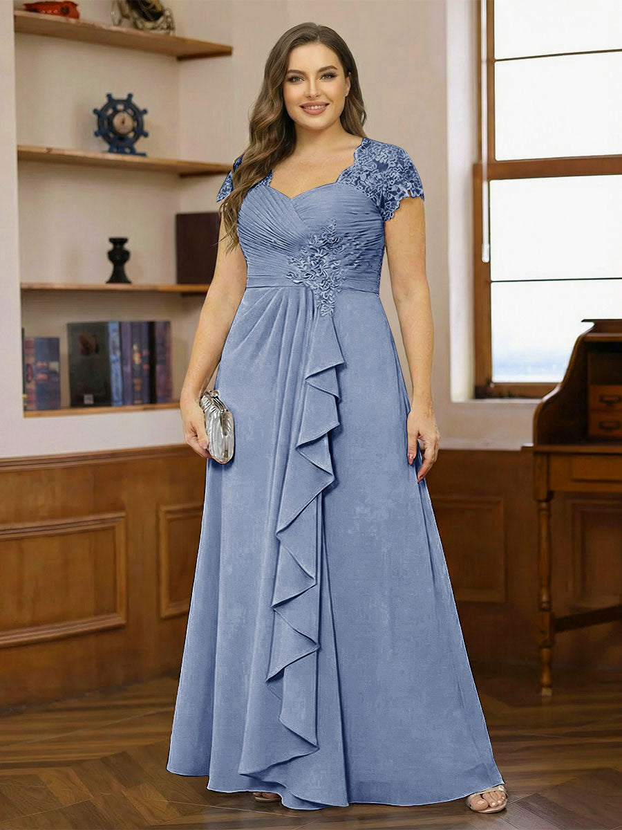 A-Line/Princess Sweetheart Short Sleeves Plus Size Mother of the Bride Dresses with Appliques &amp; Ruffles