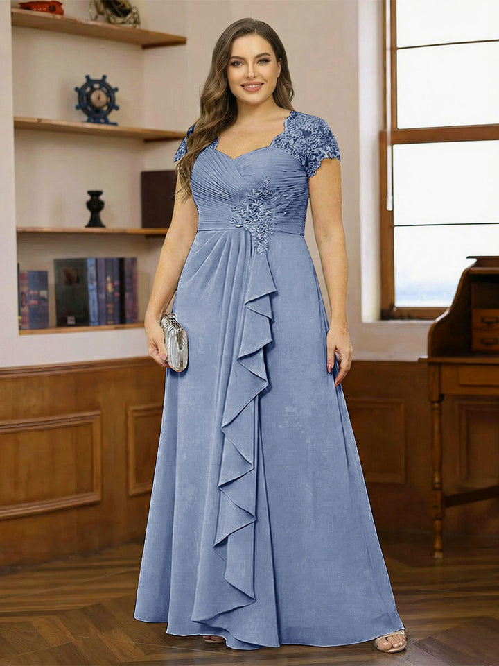 A-Line/Princess Sweetheart Short Sleeves Plus Size Mother of the Bride Dresses with Appliques &amp; Ruffles