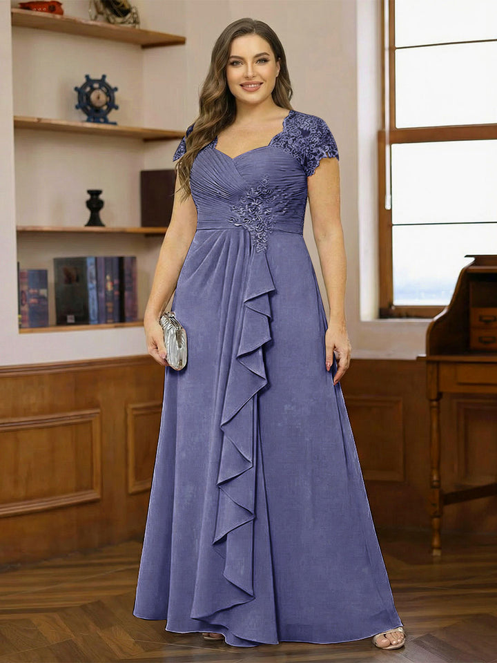 A-Line/Princess Sweetheart Short Sleeves Plus Size Mother of the Bride Dresses with Appliques &amp; Ruffles