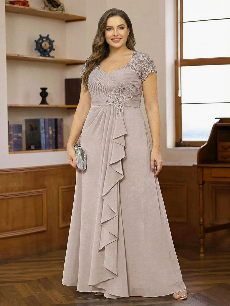 A-Line/Princess Sweetheart Short Sleeves Plus Size Mother of the Bride Dresses with Appliques &amp; Ruffles