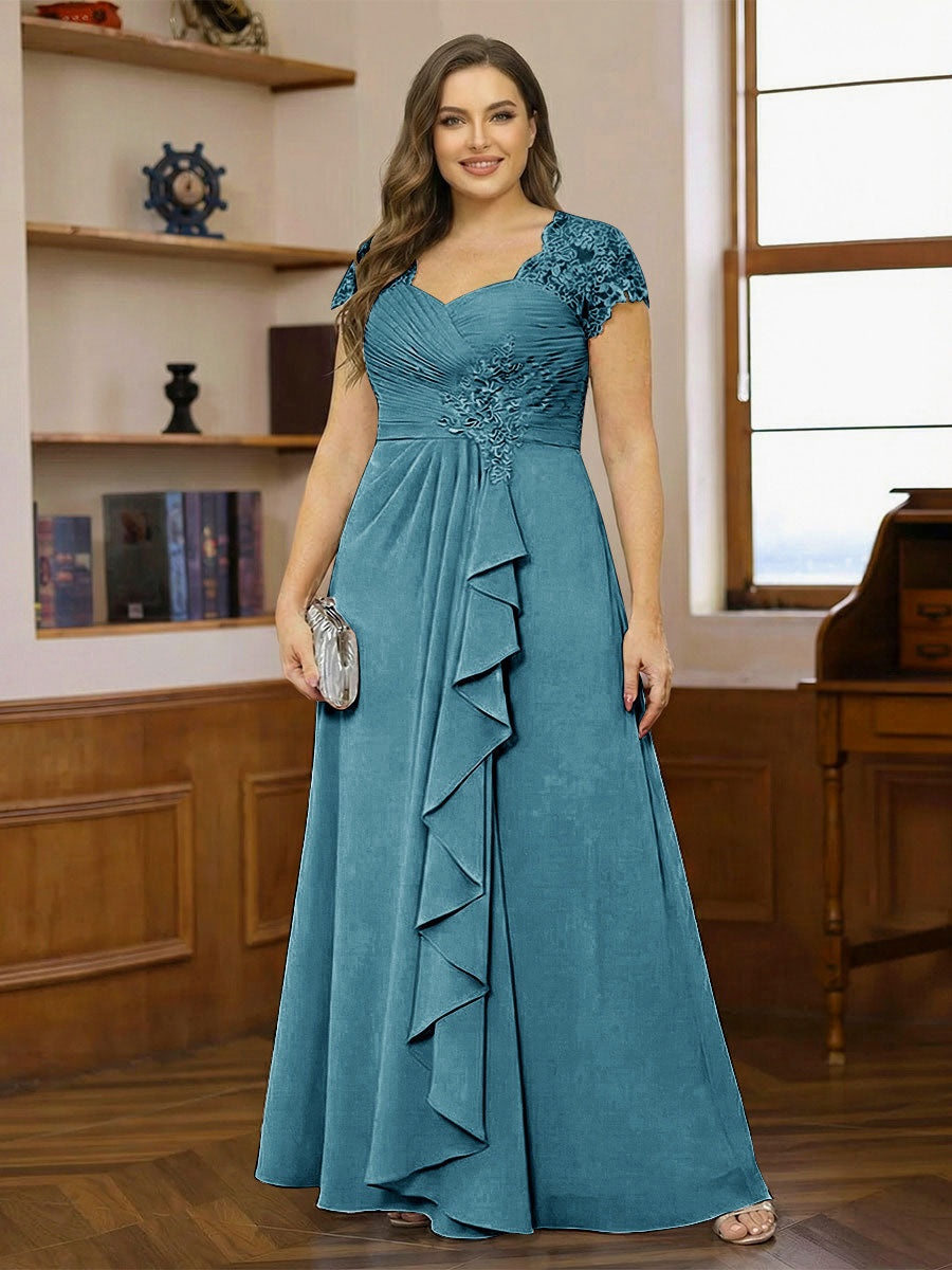 A-Line/Princess Sweetheart Short Sleeves Plus Size Mother of the Bride Dresses with Appliques &amp; Ruffles