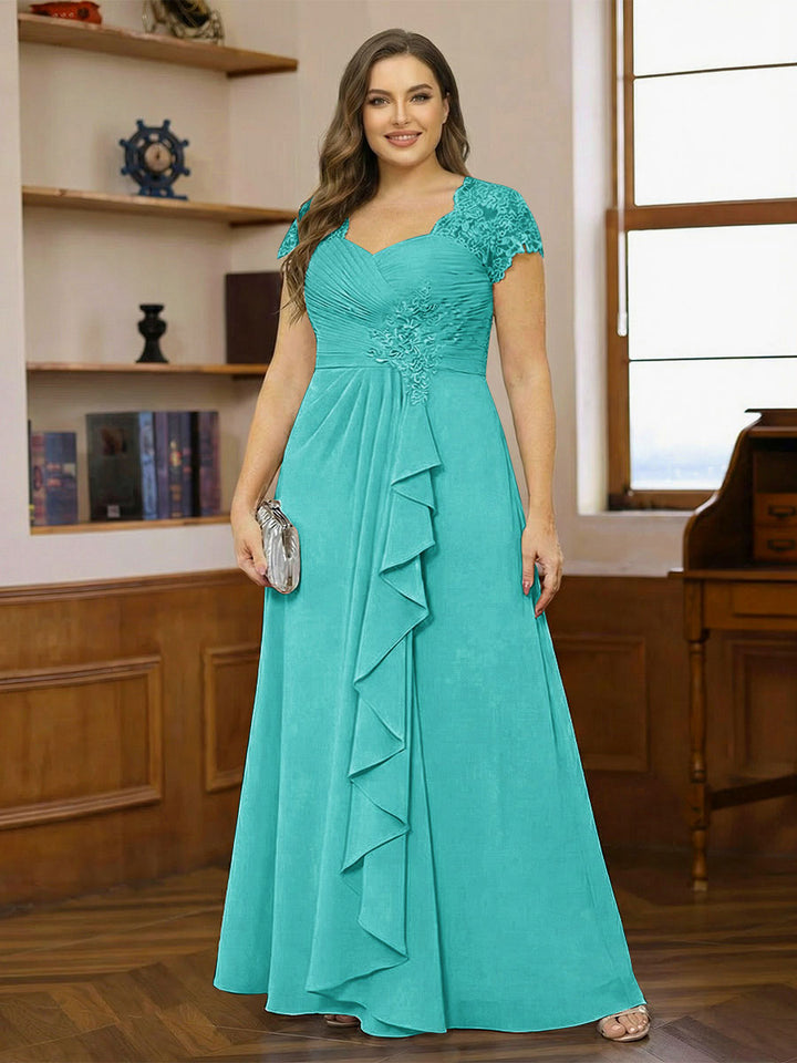 A-Line/Princess Sweetheart Short Sleeves Plus Size Mother of the Bride Dresses with Appliques &amp; Ruffles