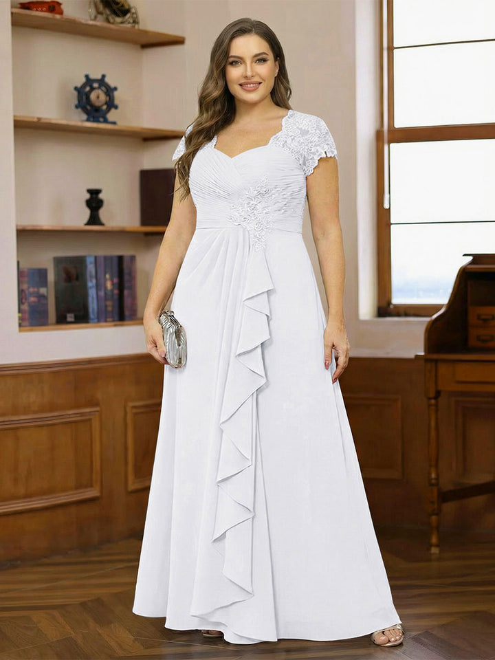 A-Line/Princess Sweetheart Short Sleeves Plus Size Mother of the Bride Dresses with Appliques &amp; Ruffles