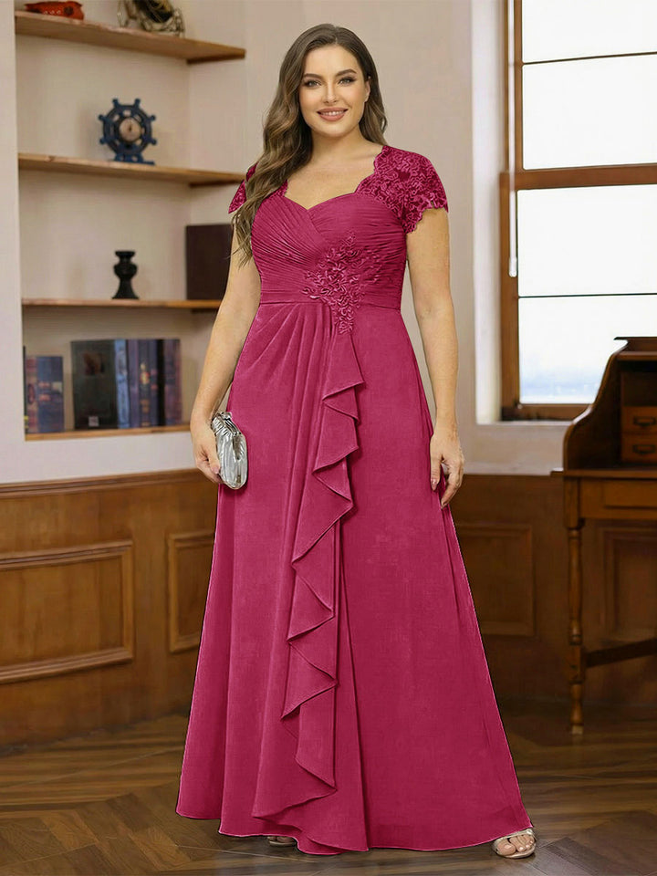 A-Line/Princess Sweetheart Short Sleeves Plus Size Mother of the Bride Dresses with Appliques &amp; Ruffles