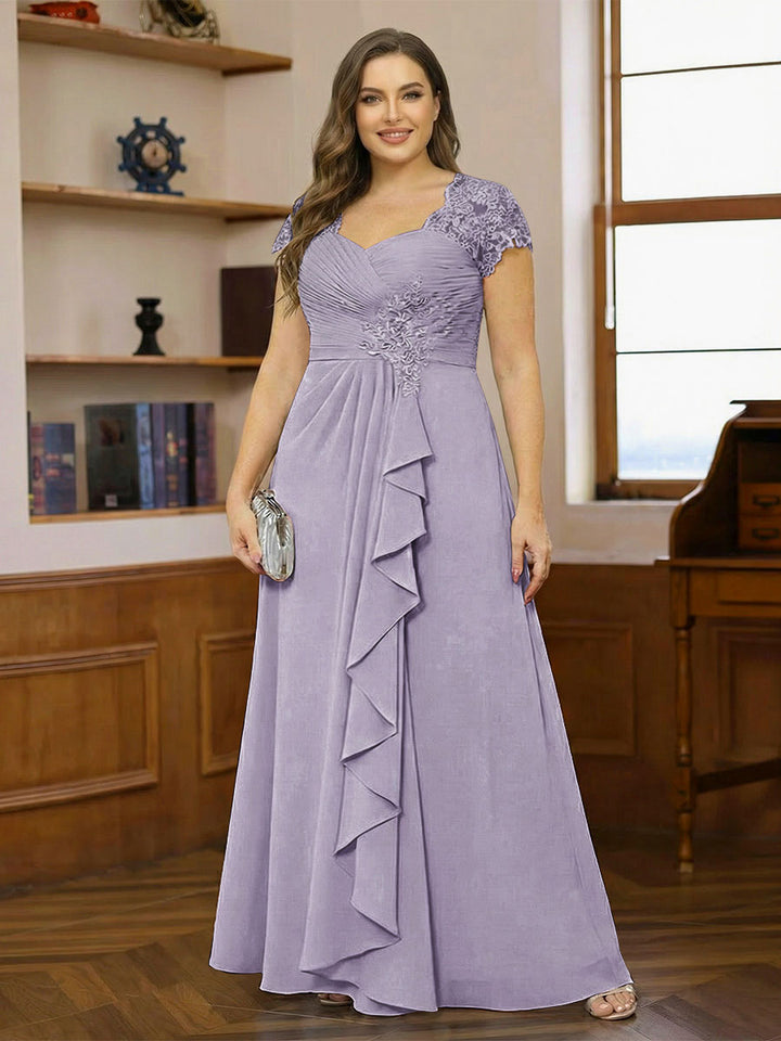 A-Line/Princess Sweetheart Short Sleeves Plus Size Mother of the Bride Dresses with Appliques &amp; Ruffles