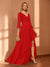 A-Line/Princess Hi-Low V-Neck 3/4 Sleeves Chiffon Mother of the Bride Dresses
