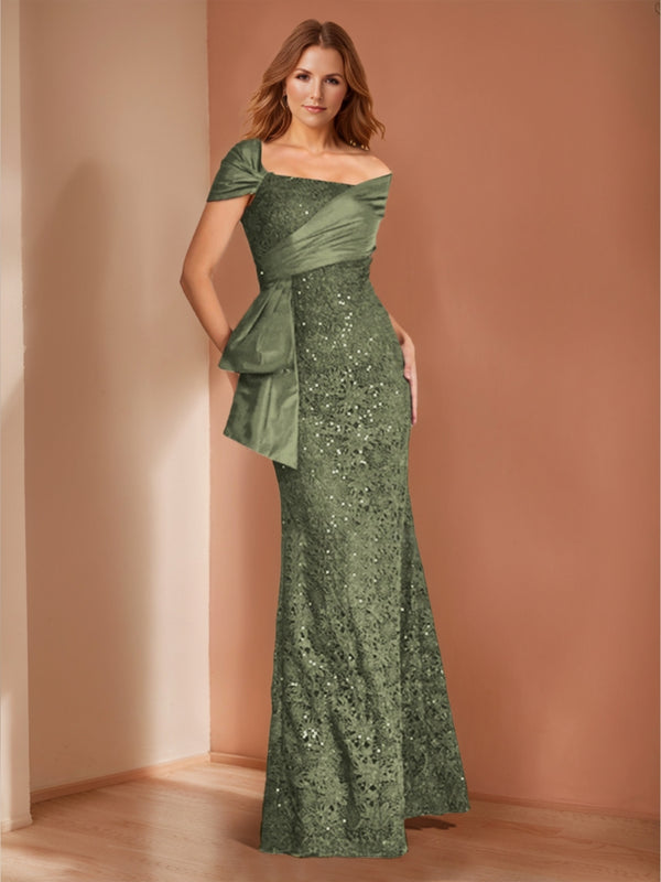 Sheath/Column Off the Shoulder Lace Mother of the Bride Dresses with Cape