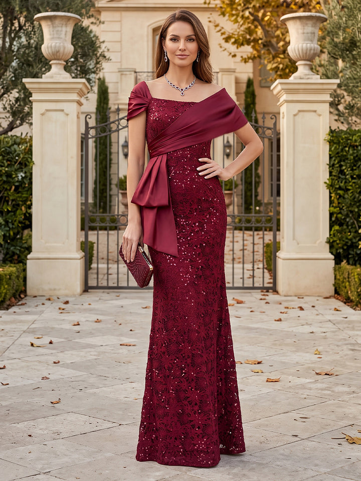 Sheath/Column Off the Shoulder Lace Mother of the Bride Dresses with Cape &amp; Sequins