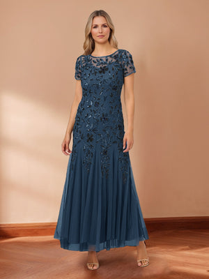 Sheath/Column Scoop Short Sleeves Beaded Mother of the Bride Dresses with Sequins