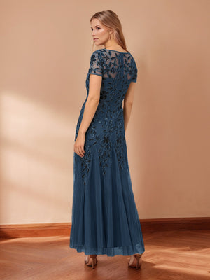 Sheath/Column Scoop Short Sleeves Beaded Mother of the Bride Dresses with Sequins