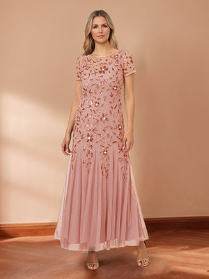 Sheath/Column Scoop Short Sleeves Beaded Mother of the Bride Dresses with Sequins