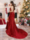 Trumpet/Mermaid Sweetheart Ruched Slit Long Christmas Dresses with Appliques