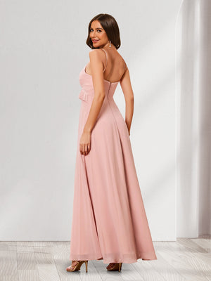 A-Line/Princess Spaghetti Straps Ruched Chiffon Bridesmaid Dresses with Ruffles
