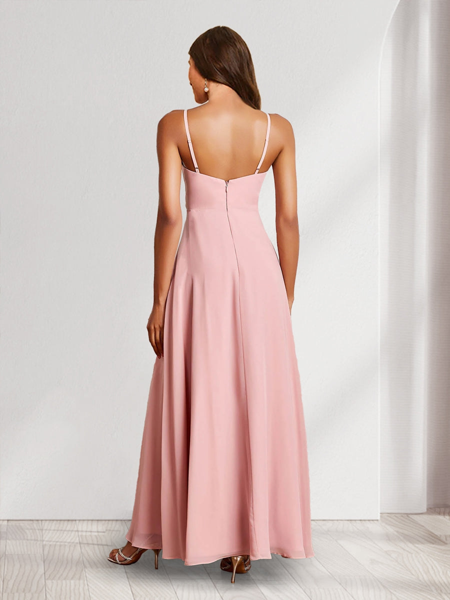 Trumpet/Mermaid Straps V-Neck Chiffon Bridesmaid Dresses with Ruffles &amp; Split Side