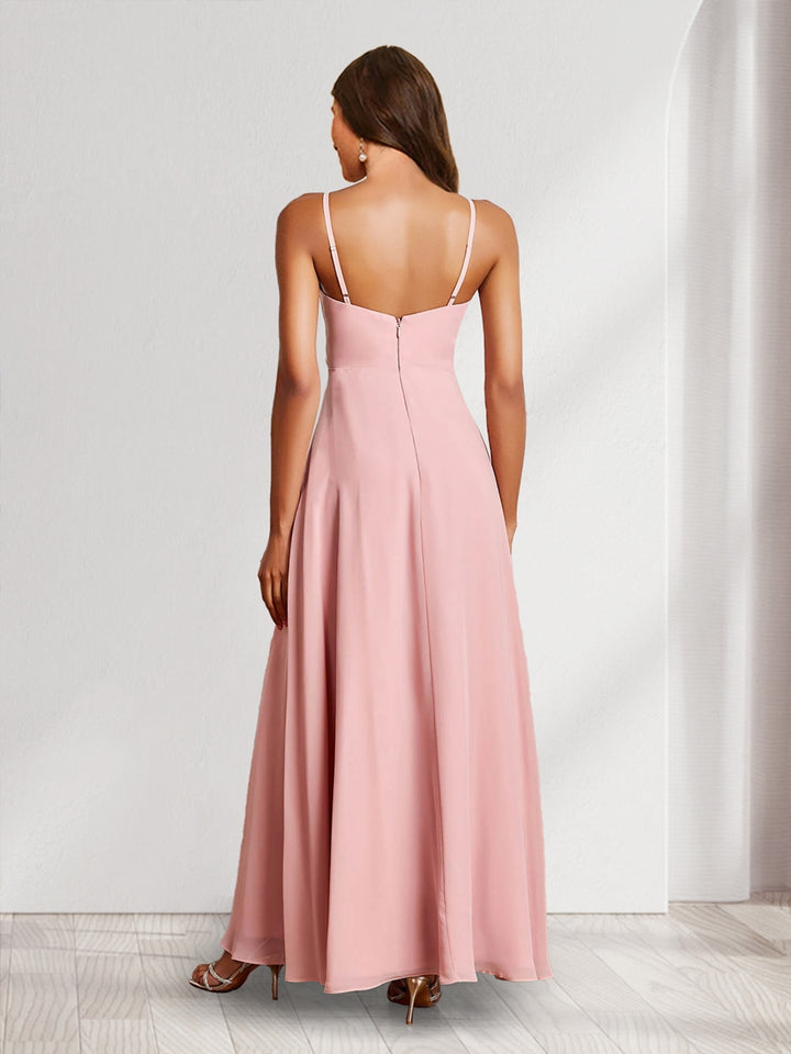 Trumpet/Mermaid Straps V-Neck Chiffon Bridesmaid Dresses with Ruffles &amp; Split Side