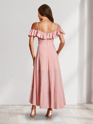 A-Line/Princess Off-the-Shoulder Asymmetrical Ruffle Chiffon Bridesmaid Dresses