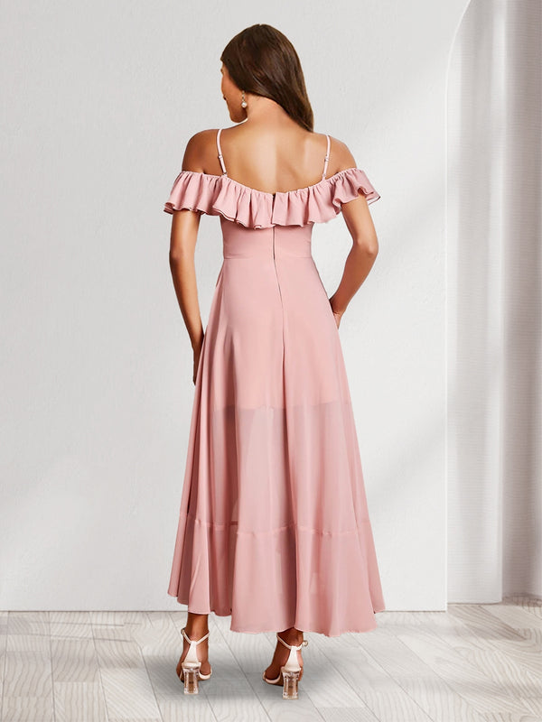 A-Line/Princess Off-the-Shoulder Asymmetrical Ruffle Chiffon Bridesmaid Dresses