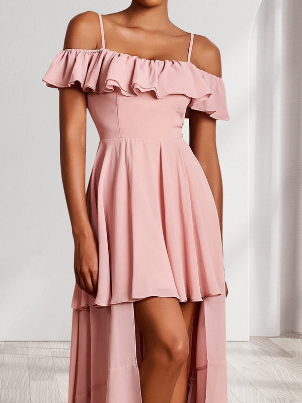 A-Line/Princess Off-the-Shoulder Asymmetrical Ruffle Chiffon Bridesmaid Dresses