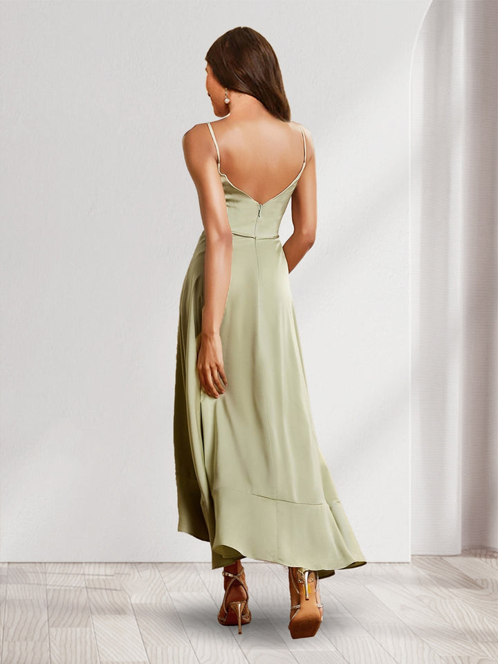 A-Line/Princess V-Neck Straps Asymmetrical Wedding Guest Dresses with Ruffles