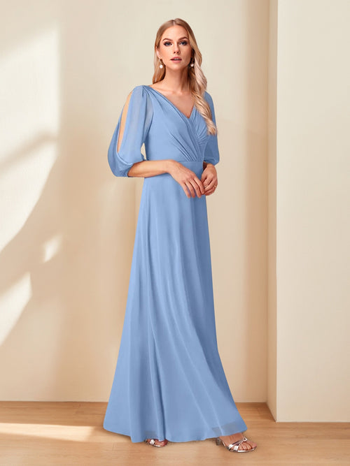 A-Line/Princess V-Neck Half Sleeves Chiffon Mother of the Bride Dresses
