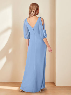 A-Line/Princess V-Neck Half Sleeves Chiffon Mother of the Bride Dresses
