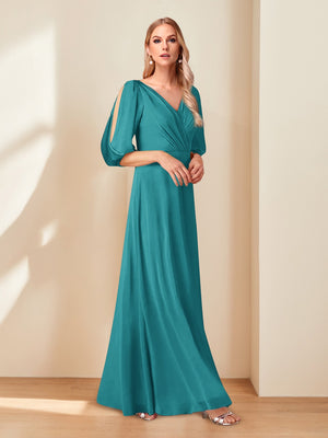 A-Line/Princess V-Neck Half Sleeves Chiffon Mother of the Bride Dresses