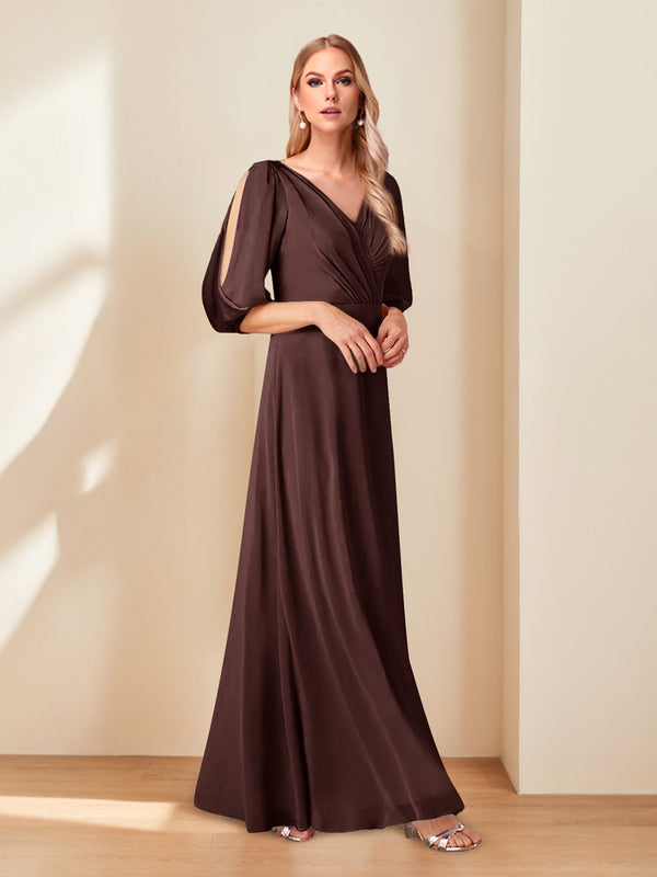 A-Line/Princess V-Neck Half Sleeves Chiffon Mother of the Bride Dresses