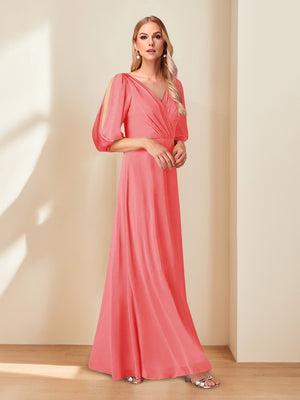 A-Line/Princess V-Neck Half Sleeves Chiffon Mother of the Bride Dresses