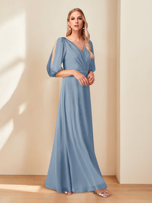 A-Line/Princess V-Neck Half Sleeves Chiffon Mother of the Bride Dresses