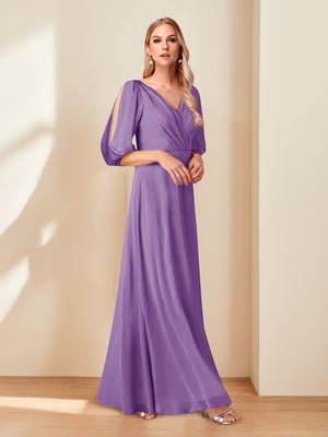 A-Line/Princess V-Neck Half Sleeves Chiffon Mother of the Bride Dresses