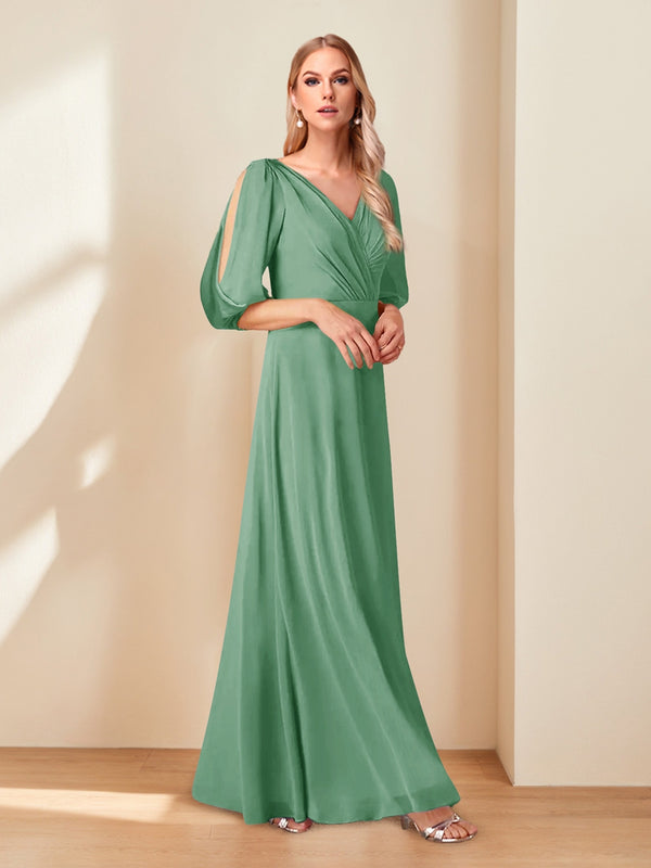 A-Line/Princess V-Neck Half Sleeves Chiffon Mother of the Bride Dresses