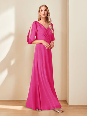 A-Line/Princess V-Neck Half Sleeves Chiffon Mother of the Bride Dresses