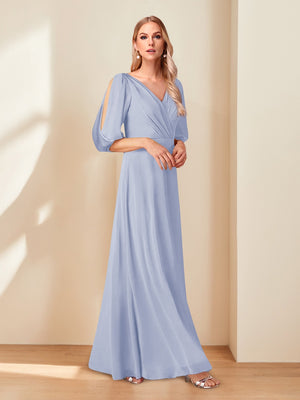 A-Line/Princess V-Neck Half Sleeves Chiffon Mother of the Bride Dresses