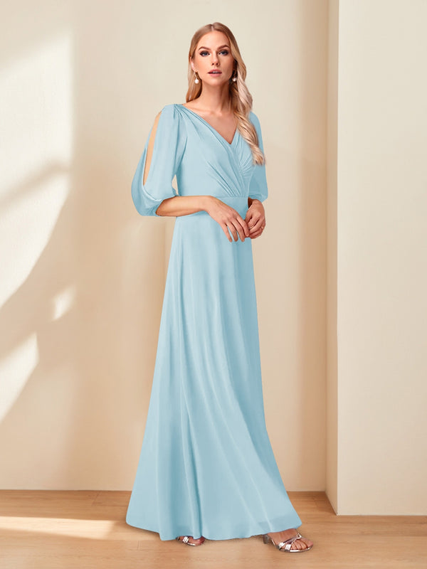 A-Line/Princess V-Neck Half Sleeves Chiffon Mother of the Bride Dresses