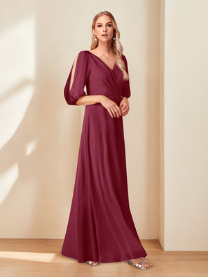 A-Line/Princess V-Neck Half Sleeves Chiffon Mother of the Bride Dresses