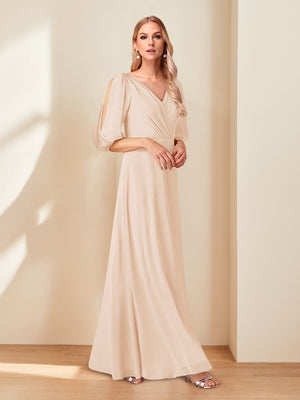 A-Line/Princess V-Neck Half Sleeves Chiffon Mother of the Bride Dresses