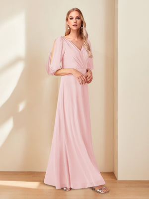 A-Line/Princess V-Neck Half Sleeves Chiffon Mother of the Bride Dresses