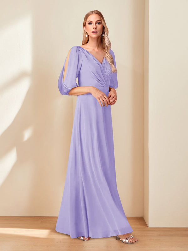A-Line/Princess V-Neck Half Sleeves Chiffon Mother of the Bride Dresses
