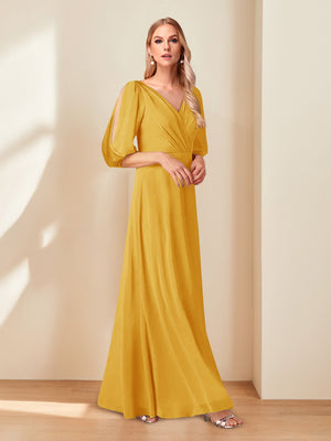 A-Line/Princess V-Neck Half Sleeves Chiffon Mother of the Bride Dresses