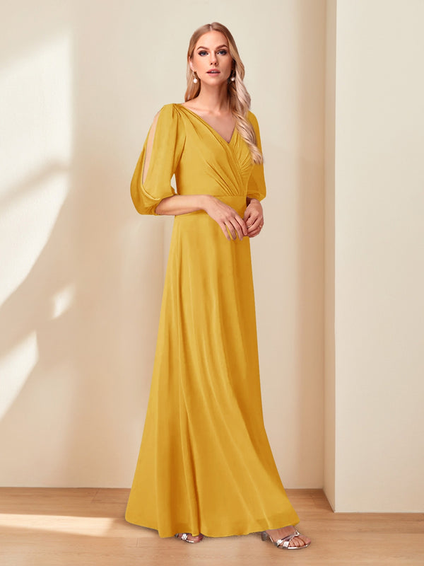 A-Line/Princess V-Neck Half Sleeves Chiffon Mother of the Bride Dresses